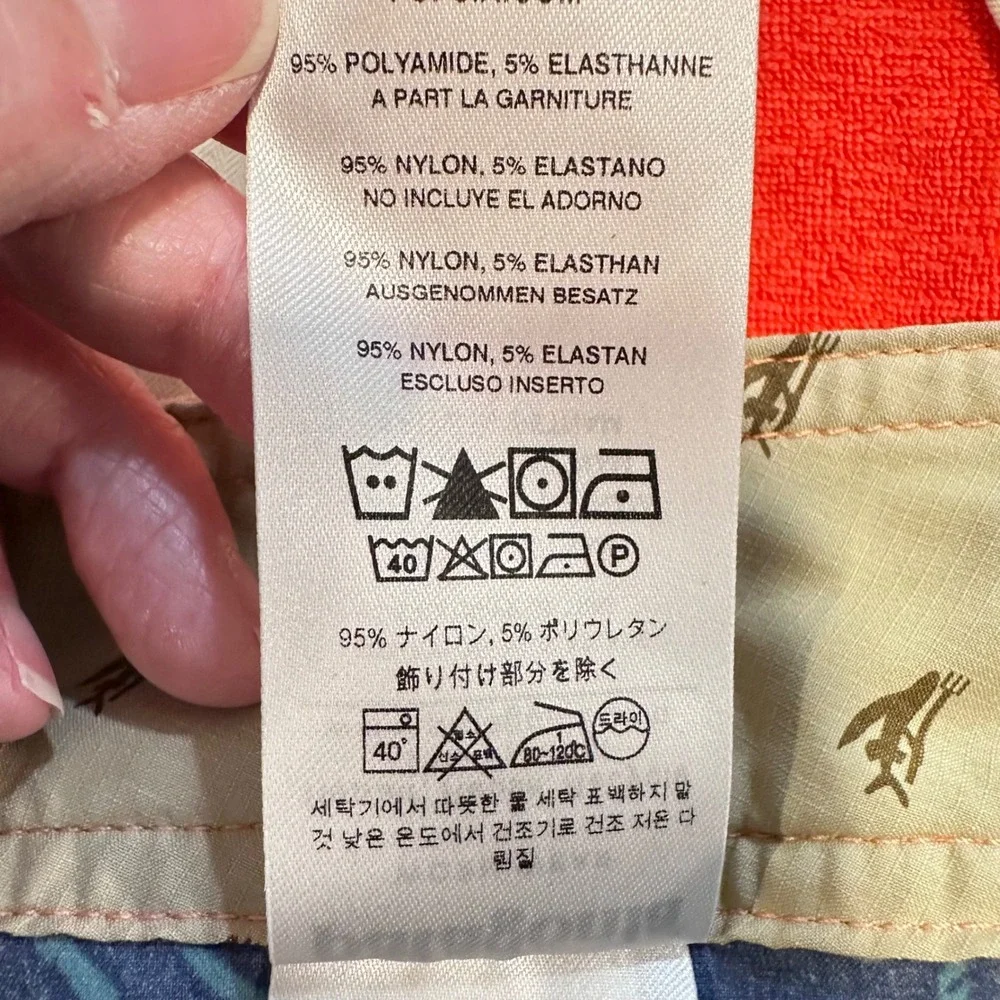 Patagonia Board Shorts Trunks Scallop Hem Wavefarer Mens 30 Blue Peach Palm Leaf